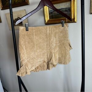 Eyeshadow Tan Ruffled Leather Mini Skirt 🦄